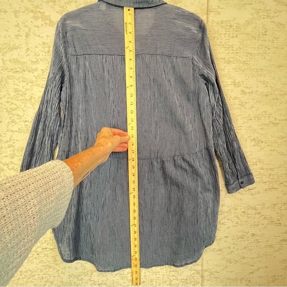 Women's Organic Cotton Tunic Top Railroad Stripe Hidden Buttons Peppy Natural 42 - Picture 14 of 16